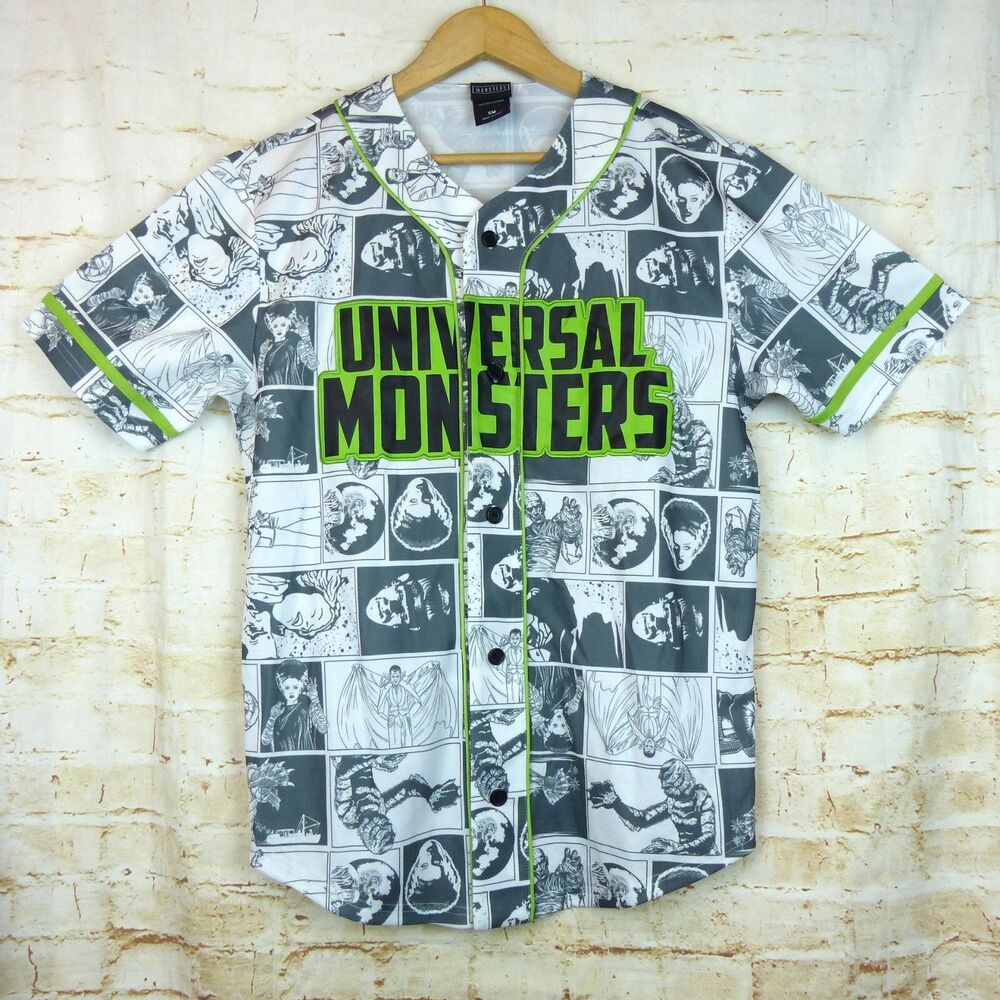 Universal Monsters Characters Baseball Jersey Men S White Green Hot Topic Horror
